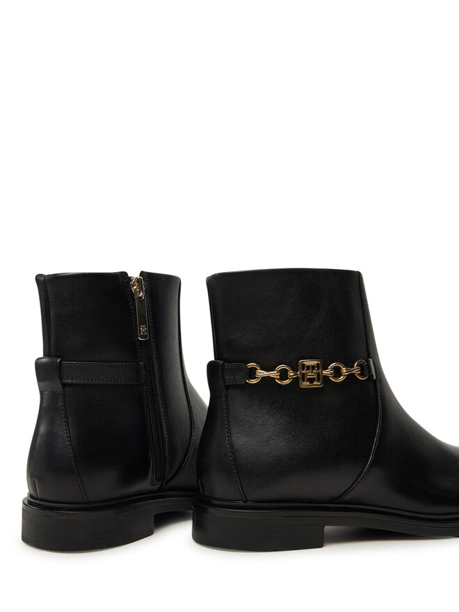 Tommy Hilfiger Μποτάκια Tommy Hilfiger Th Chain Leather Low Bootie FW0FW08251 Μαύρο