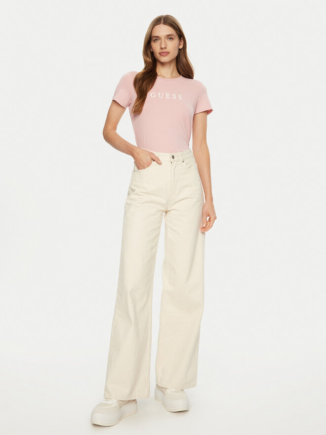 Guess Guess Marškinėliai O5RI01 KBBU1 Rožinė Slim Fit