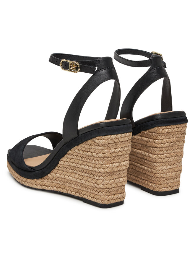 Tommy Hilfiger Espadryle Tommy Hilfiger Leather & Suede High Wedge Espad FW0FW08803 Czarny