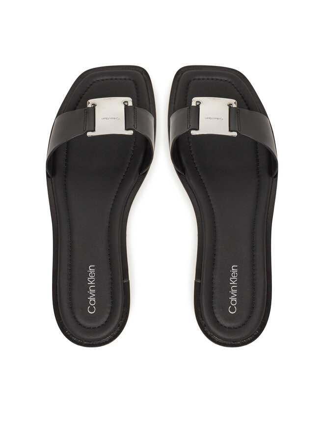 Calvin Klein Šľapky Calvin Klein Flat Slide W/Ck Hw Big - Lth HW0HW02482 Čierna
