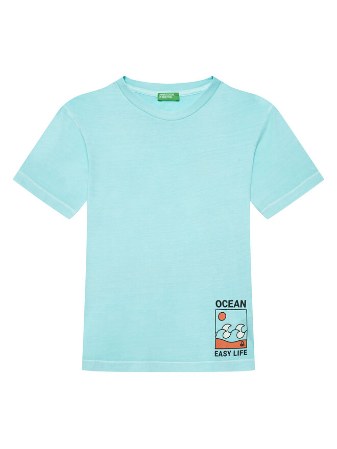 United Colors Of Benetton United Colors Of Benetton Marškinėliai 3PCMC10N7 Mėlyna Regular Fit