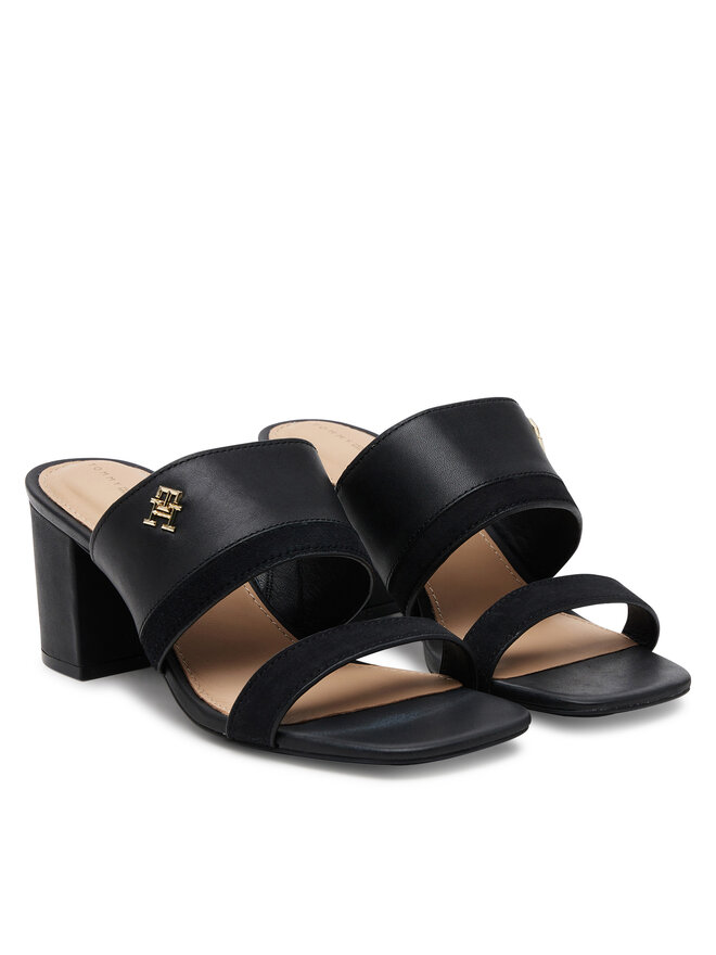 Tommy Hilfiger Šľapky Tommy Hilfiger Leather & Suede Block Heel Mule FW0FW08530 Čierna