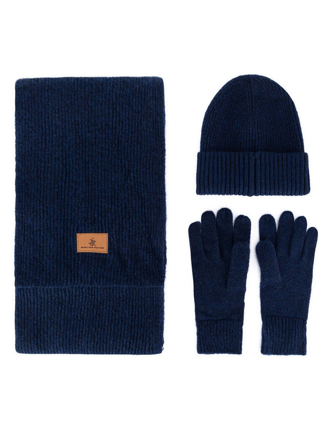 Beverly Hills Polo Club Комплект шапка, шал и ръкавици Beverly Hills Polo Club BHPC-MC-001-AW24 Тъмносин