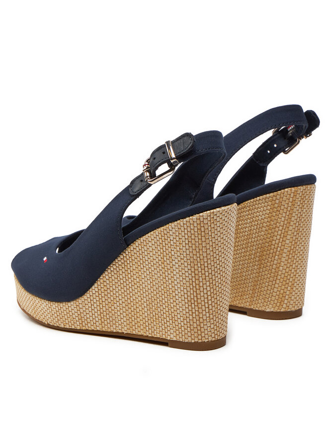 Tommy Hilfiger Sandały Tommy Hilfiger Iconic Elena Sling Back Wedge FW0FW04789 Granatowy