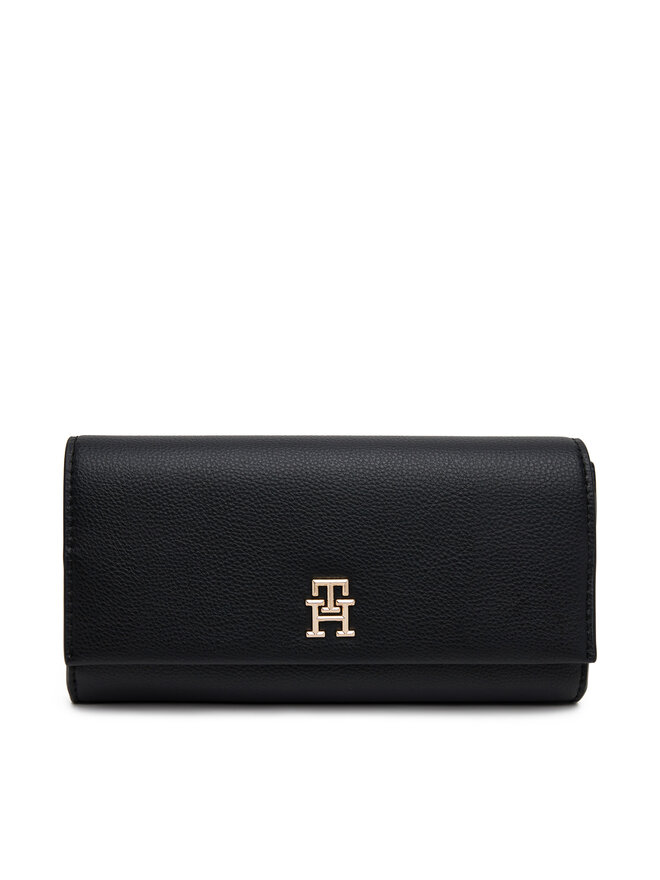Tommy Hilfiger Liels sieviešu maks Tommy Hilfiger Th Legacy Flap Lrg Wallet AW0AW17267 Melns