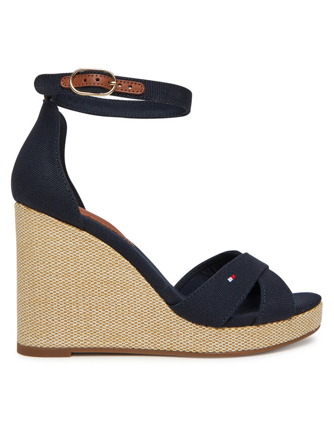 Tommy Hilfiger Sandały Tommy Hilfiger Flag High Wedge Espad Crisscross FW0FW08661 Granatowy