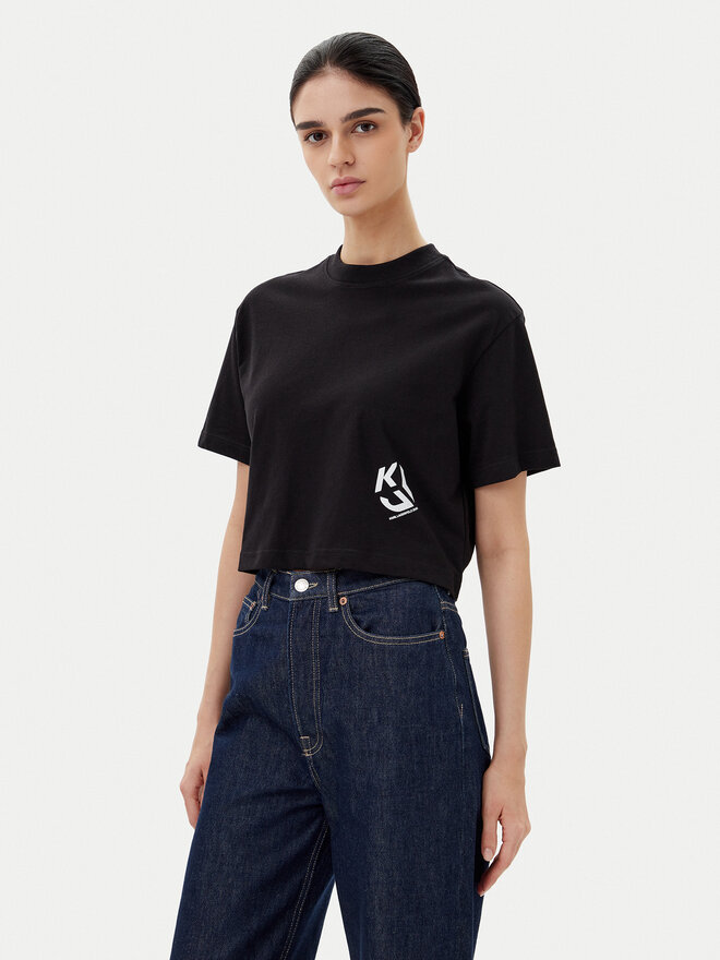 Karl Lagerfeld Jeans Karl Lagerfeld Jeans Marškinėliai A2W17076 Juoda Cropped Fit