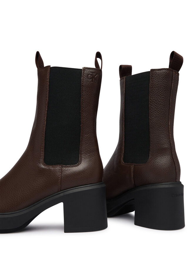 Calvin Klein Stiefeletten Calvin Klein Block Heel Chelsea Boot Lth HW0HW03694 Dunkelbraun