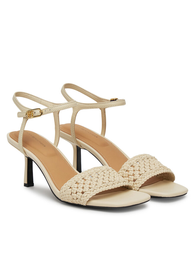 Tommy Hilfiger Sandały Tommy Hilfiger Crochet Lthr Kitten Sandal FW0FW08587 Beżowy