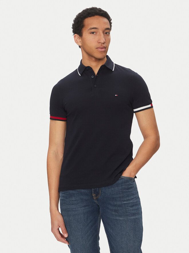 Tommy Hilfiger Tommy Hilfiger Pólóing Flag Cuff MW0MW38458 Sötétkék Slim Fit