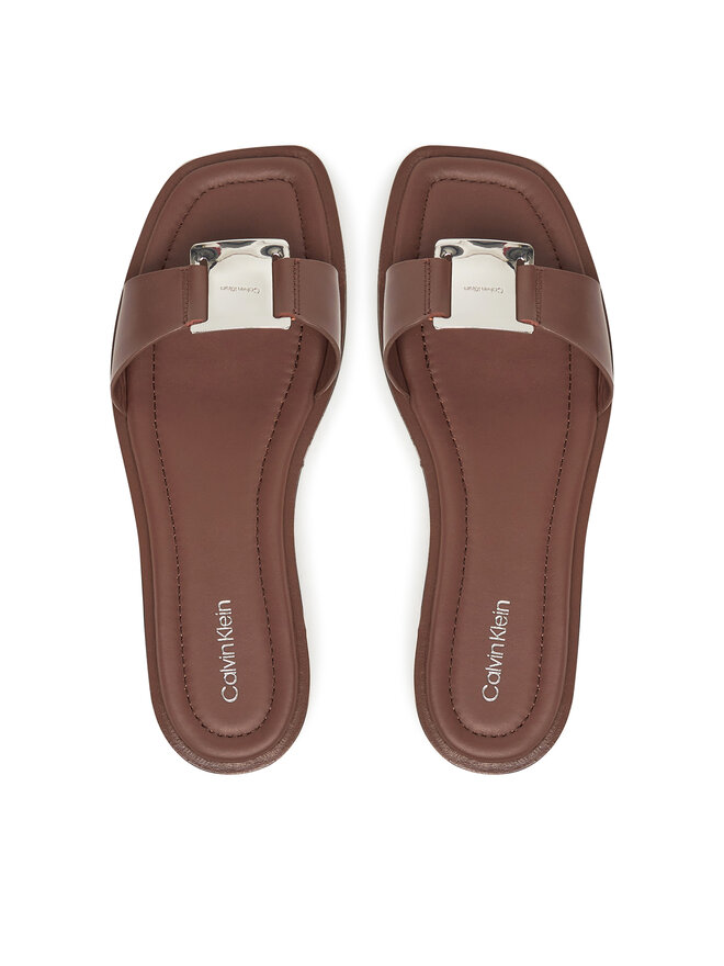 Calvin Klein Pantoletten Calvin Klein Flat Slide W/Ck Hw Big - Lth HW0HW02482 Braun