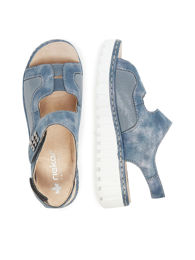 Sandalias De Cuña Rieker Para Mujer - Modelo V1389, Color Azul, Plantilla Comfort