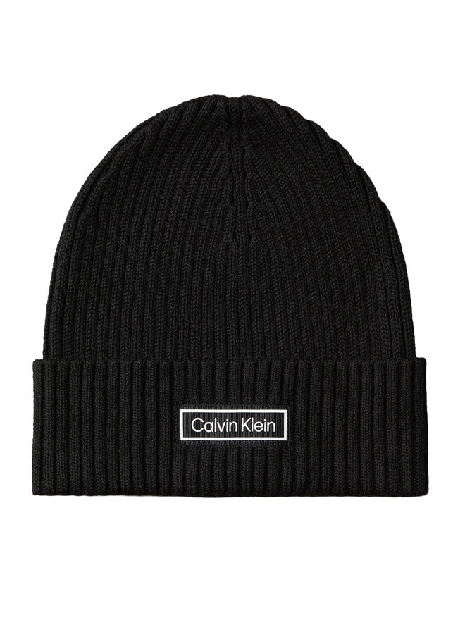 Calvin Klein Σκούφος Calvin Klein Patch Chunky Rib Cotton Beanie LV04D8053G Μαύρο