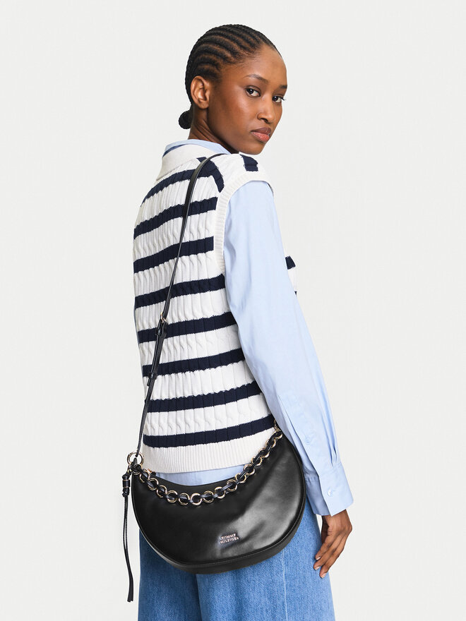 Tommy Hilfiger Handtasche Tommy Hilfiger Moon Leather Crossover AW0AW17467 Schwarz
