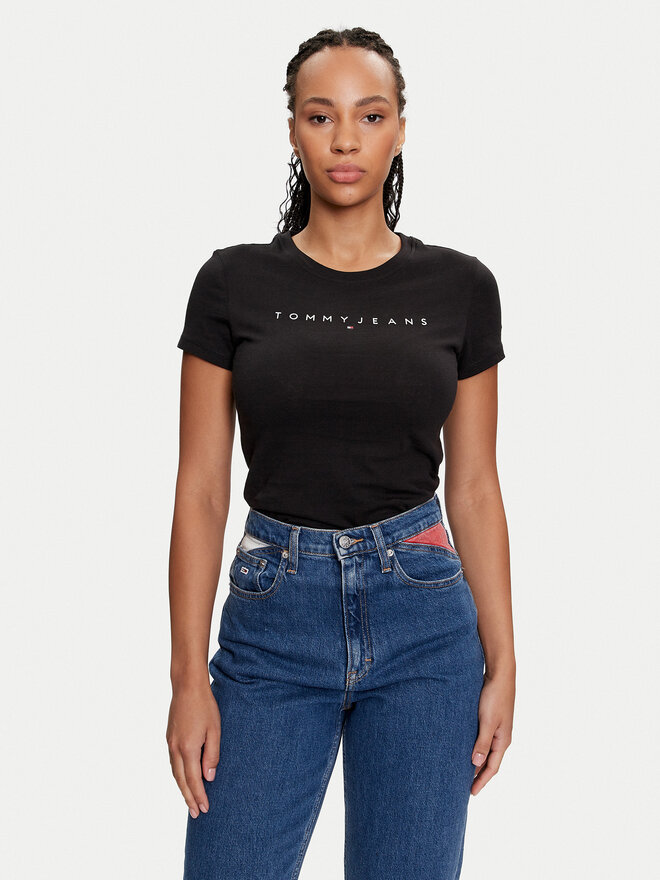 Tommy Jeans Tommy Jeans Marškinėliai Linear DW0DW18398 Juoda Slim Fit