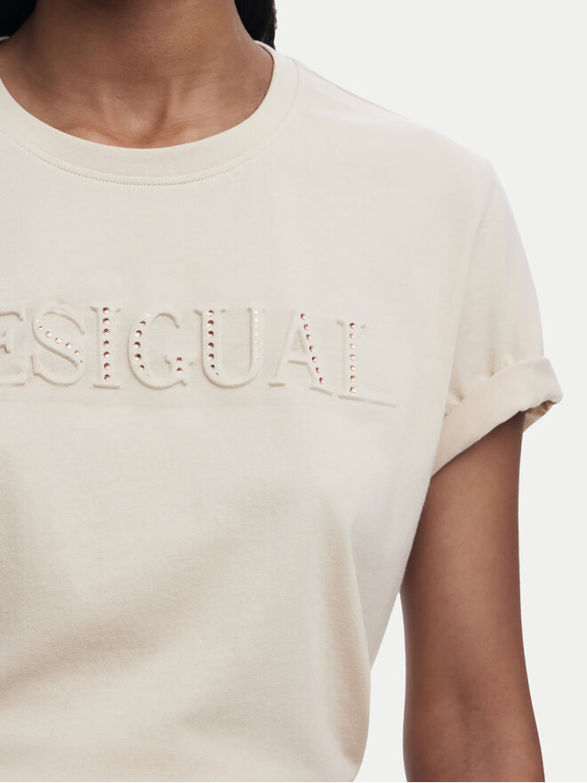 Desigual Desigual Marškinėliai Brandy 25SWTK17 Écru Regular Fit