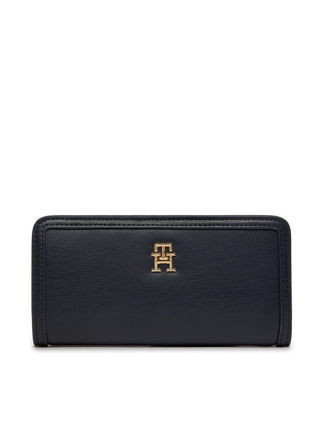 Tommy Hilfiger Liels sieviešu maks Tommy Hilfiger Th Monotype Large Slim Wallet AW0AW16210 Tumši zils
