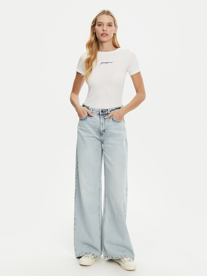 Guess Jeans Guess Jeans Marškinėliai W5RI57 KA0H1 Balta Slim Fit