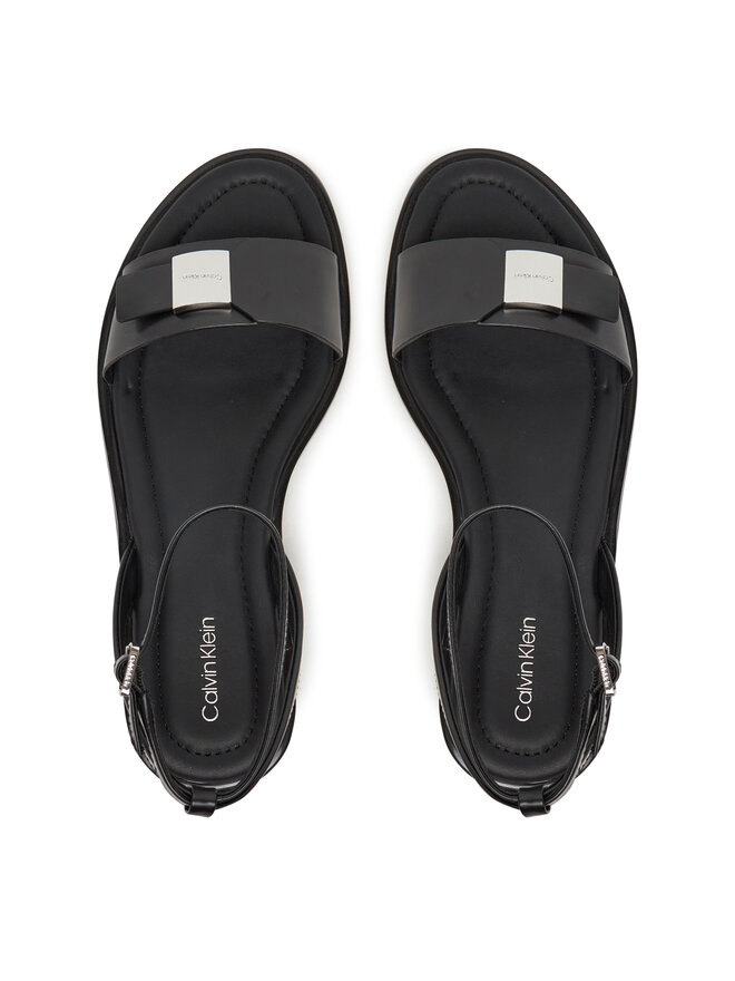 Calvin Klein Sandały Calvin Klein Flat Sandal W/Ck Hw - Lth HW0HW02367 Czarny