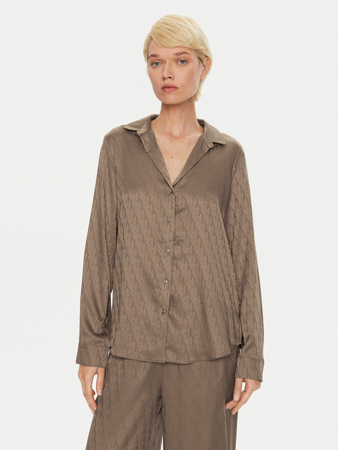 Calvin Klein Calvin Klein Pyjama-T-Shirt Buttondown 000QS7302E Braun Regular Fit