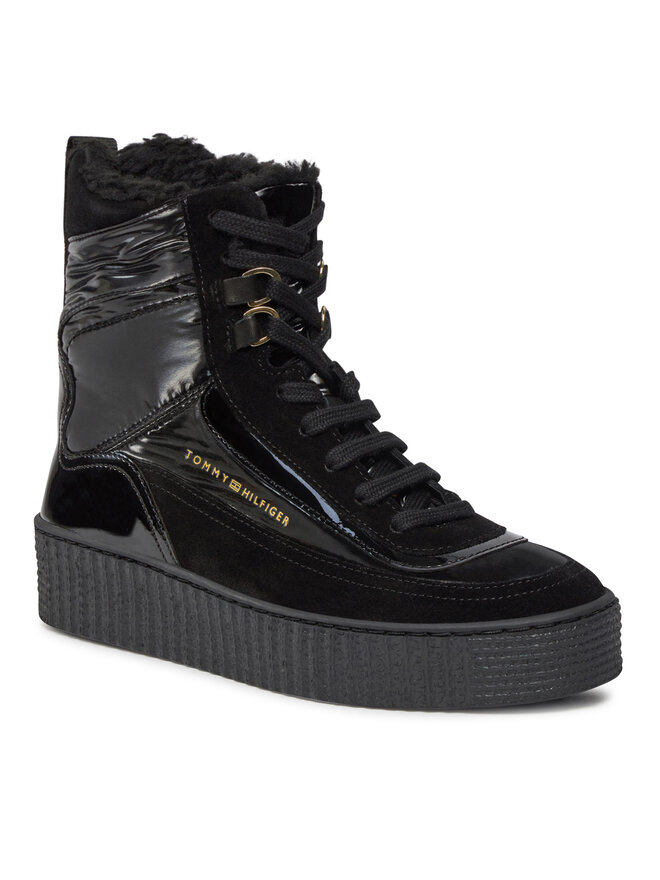 Tommy Hilfiger Stiefeletten Tommy Hilfiger Patent Laceup City Snow Boot FW0FW07841 Schwarz