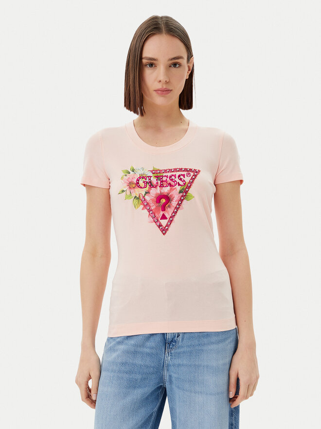 Guess Guess Marškinėliai W5GI10 J1314 Rožinė Slim Fit