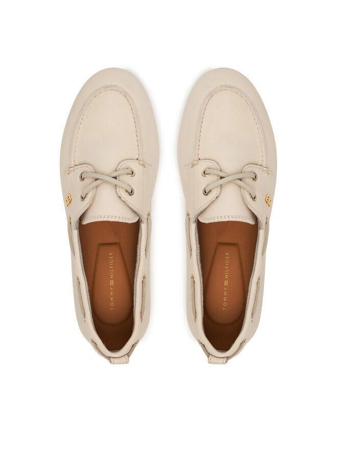 Tommy Hilfiger Halbschuhe Tommy Hilfiger Th Sleek Leather Boat Shoe FW0FW09148 Écru