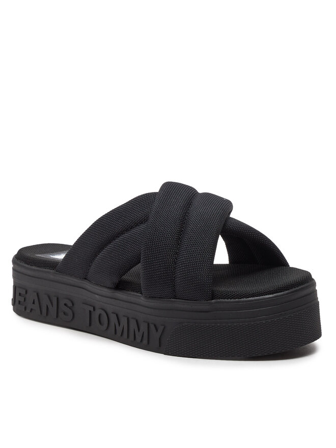 Tommy Jeans Чехли Tommy Jeans Tjw Lettering Flatform Sandal EN0EN02465 Черен