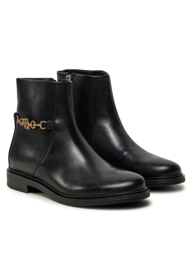Tommy Hilfiger Ботильйони Tommy Hilfiger Th Chain Leather Low Bootie FW0FW08251 Чорний