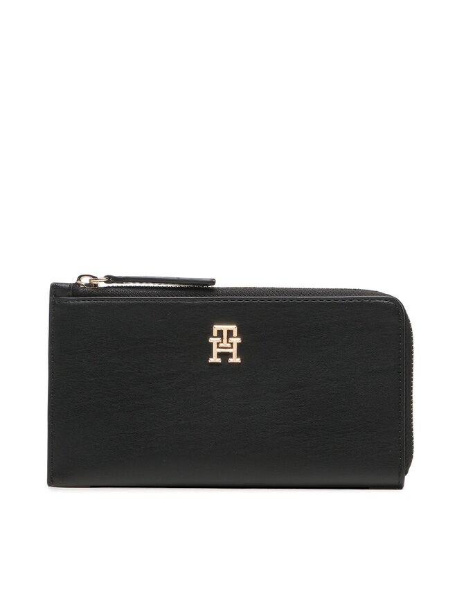 Tommy Hilfiger Liels sieviešu maks Tommy Hilfiger Th Feminine Large Slim Wallet AW0AW14890 Melns