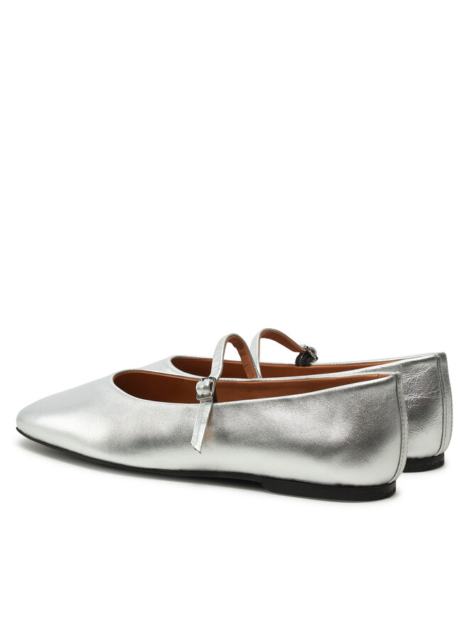 Calvin Klein Baleriny Calvin Klein Mary Jane Ballerina - Met HW0HW02269 Srebrny