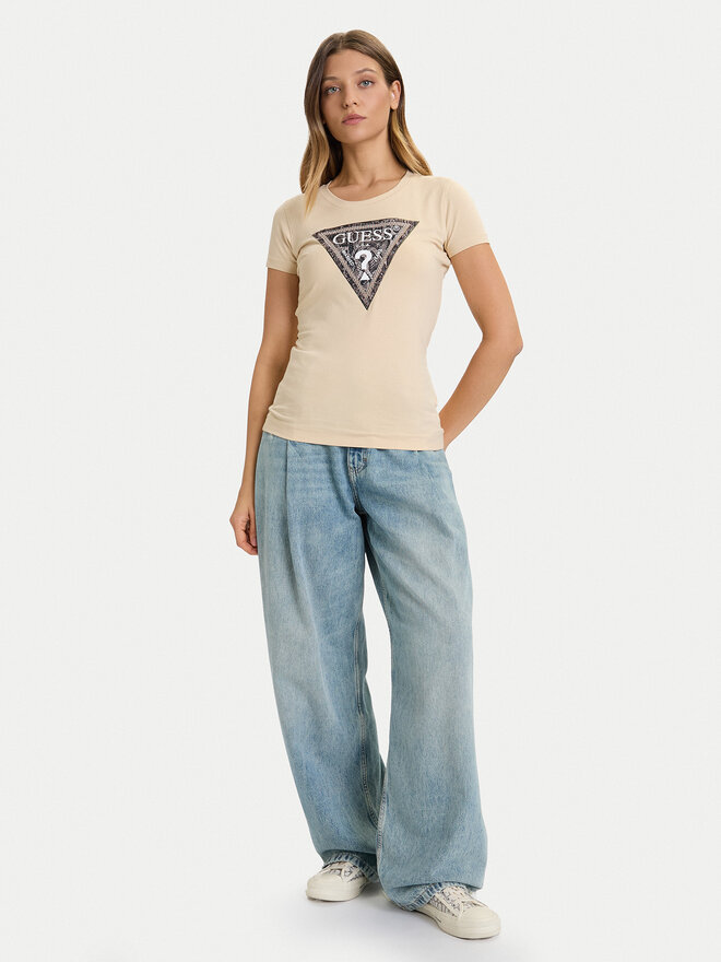 Guess Guess Футболка W5BI15 J1314 Світло-бежевий Slim Fit