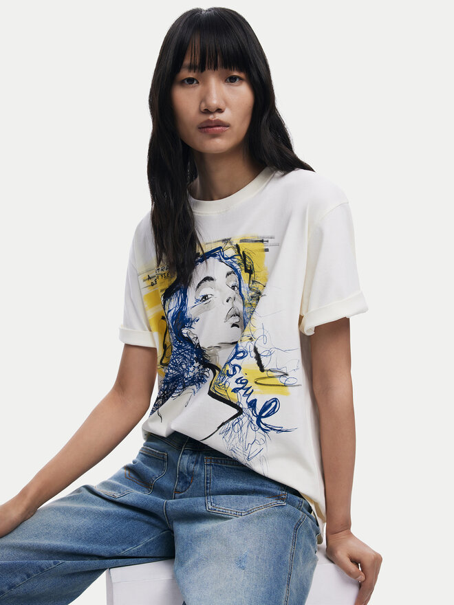 Desigual Desigual Camiseta Portrait 25WWTK05 Blanco Loose Fit
