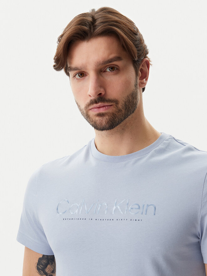 Calvin Klein Calvin Klein Marškinėliai Satin Bonded Logo K10K114162 Žydra Regular Fit