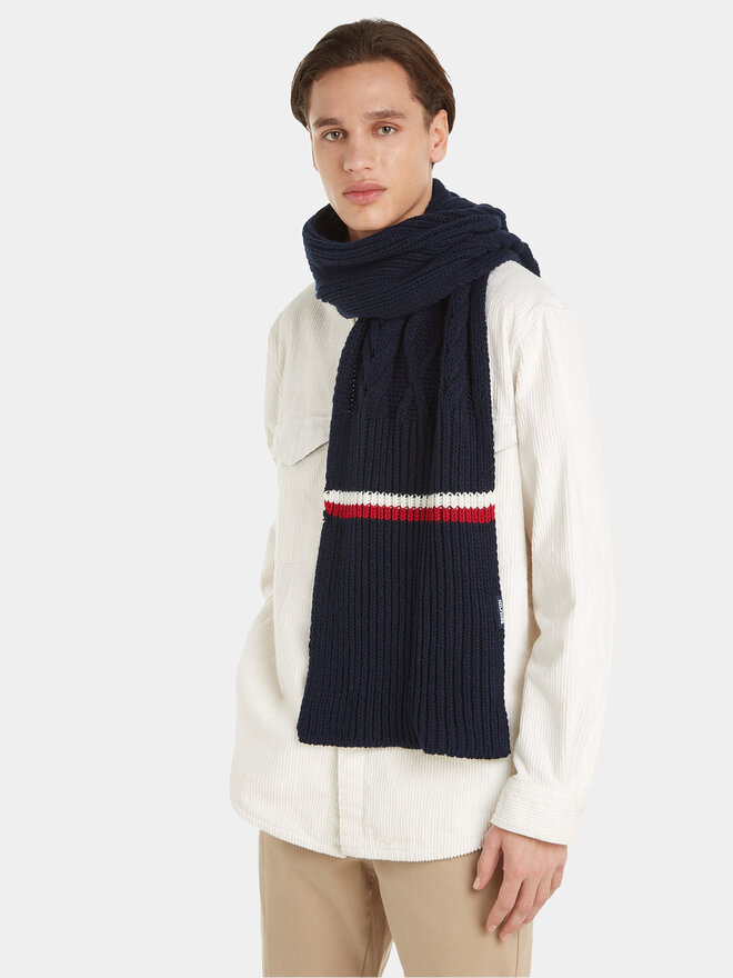 Tommy Hilfiger Šál Tommy Hilfiger Monotype Chunky Knit Scarf AM0AM11507 Tmavomodrá