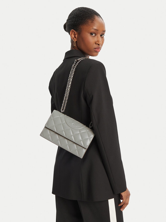 Tory Burch Дамска чанта Tory Burch Fleming Small Convertible Shoulder Bag 164800 Сив