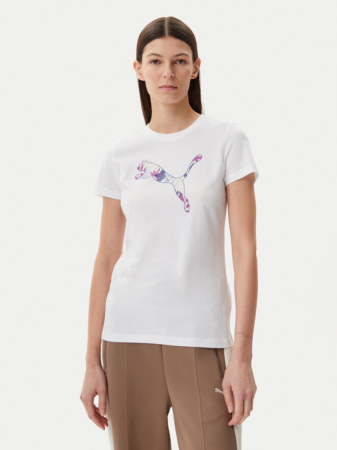 Puma Puma Marškinėliai Floral Cat 685081 Balta Regular Fit