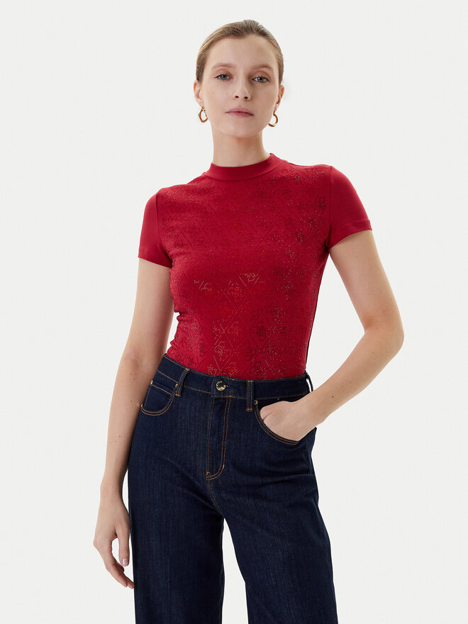 Guess Guess Póló W4BI26 J1314 Bordó Regular Fit