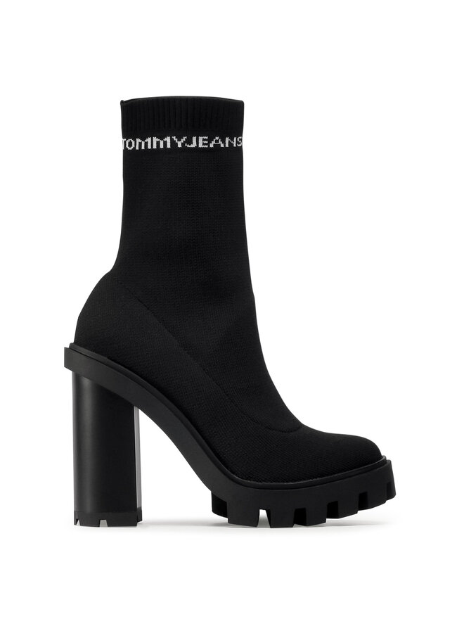 Tommy Jeans Stiefeletten Tommy Jeans Cleated Heel Sock Boot EN0EN01081 Schwarz