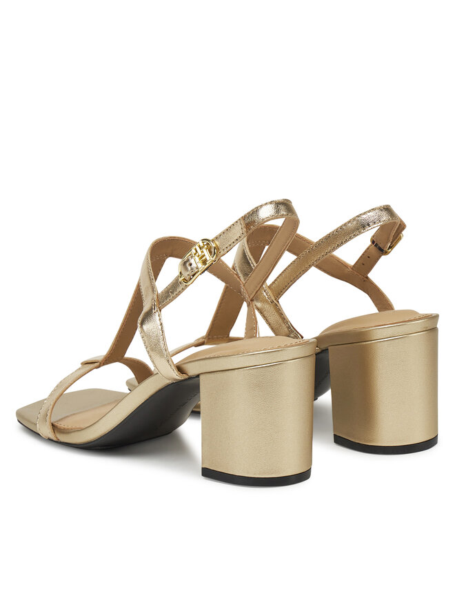 Tommy Hilfiger Sandały Tommy Hilfiger Leather Block Heel Sandal Metal FW0FW08590 Złoty