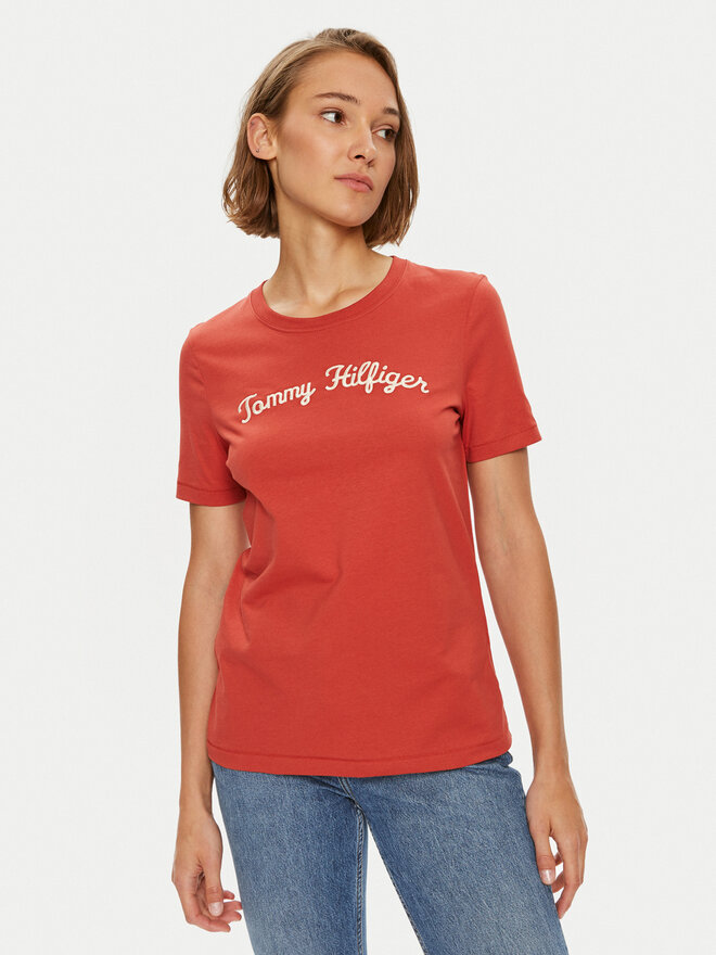Tommy Hilfiger Tommy Hilfiger Majica Script WW0WW42589 Rdeča Regular Fit