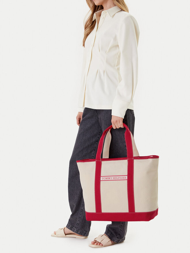 Tommy Hilfiger Τσάντα Tommy Hilfiger Th Summer Canvas Tote AW0AW17421 Μπεζ