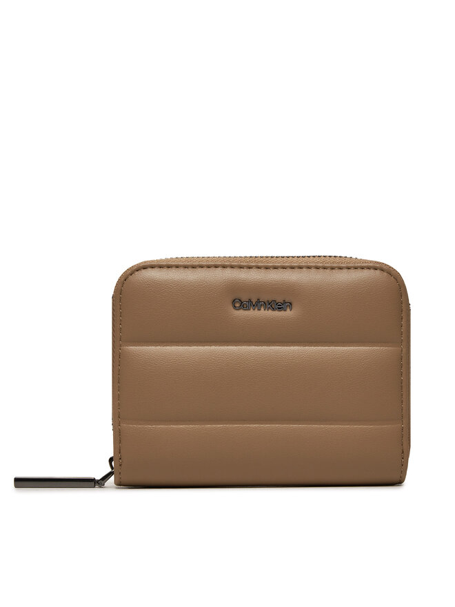 Calvin Klein Majhna ženska denarnica Calvin Klein Line Quilt Medium Zip Around K60K612201 Rjava