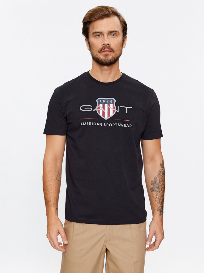 Gant Gant Marškinėliai Reg Archive Shield Ss 2003199 Juoda Regular Fit