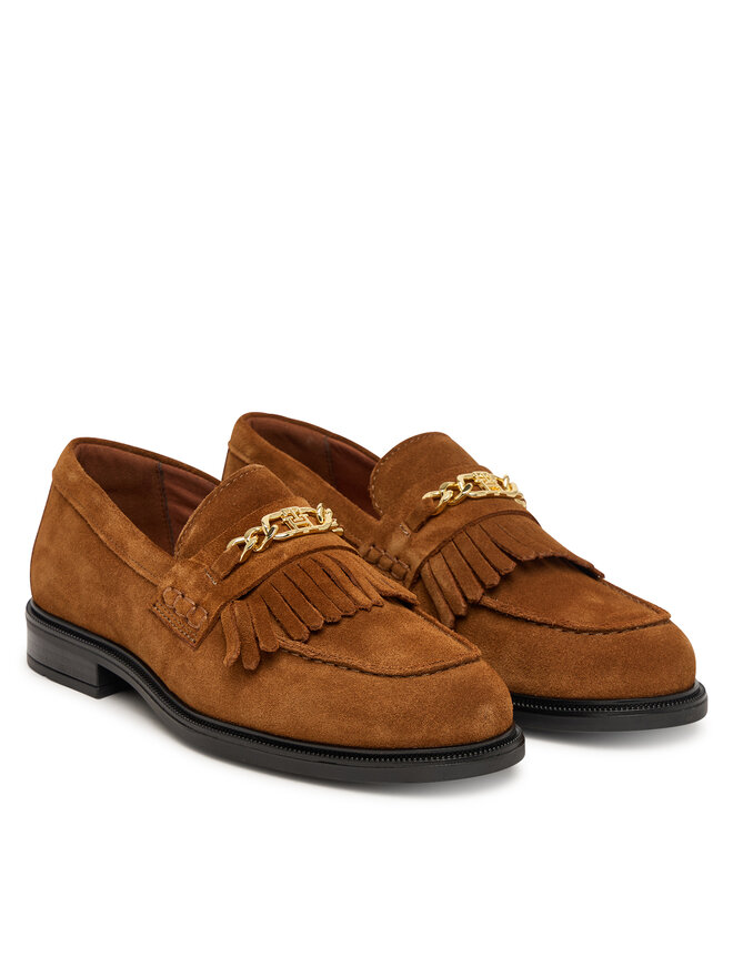 Tommy Hilfiger Slipper Tommy Hilfiger Th Chain Fringe Suede Loafer FW0FW09918 Braun
