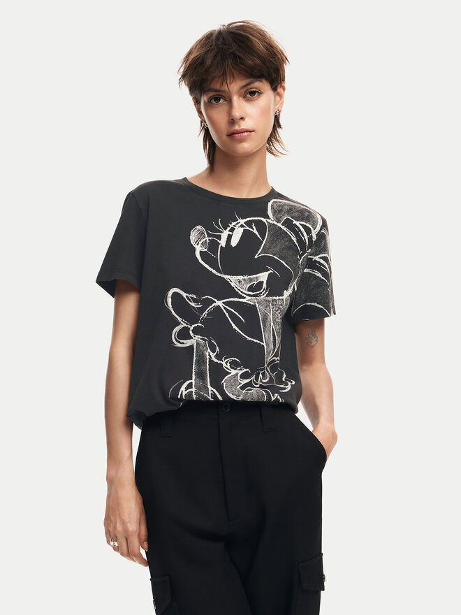 Desigual Desigual Marškinėliai Mickey Drawing 24WWTKA1 Juoda Regular Fit