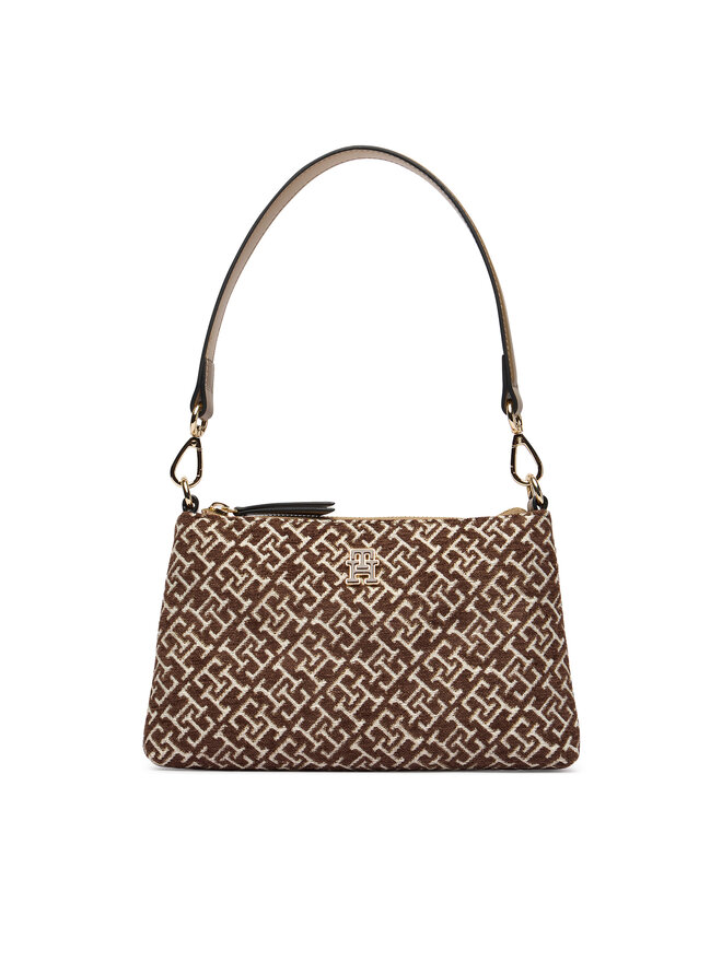 Tommy Hilfiger Handtasche Tommy Hilfiger Th Jacquard Mini Shoulder Bag AW0AW19006 Braun