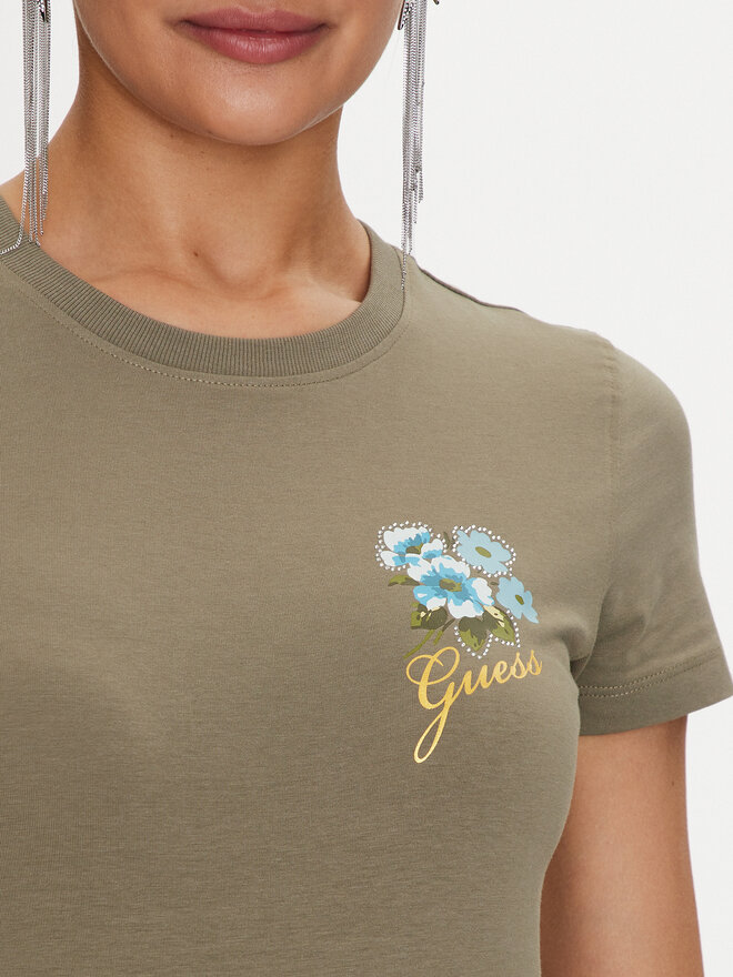 Guess Guess Camiseta Flowers W4YI30 J1314 Verde Slim Fit