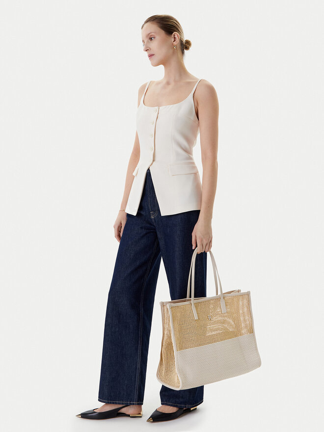 Tommy Hilfiger Handtasche Tommy Hilfiger Th City Summer Tote Woven AW0AW17640 Beige