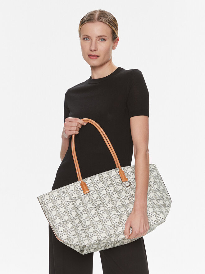 Tory Burch Torebka Tory Burch Canvas Basketweave Tote 139623 Beżowy